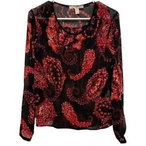 Forever 21 Womens Black Sheer Long Sleeve Paisley Print Blouse Size Small